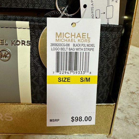 Michael Kors Gift-Ready Adjustable Signature Logo Belt Bag w/ Stripe, Black, NWT - Picture 5 of 5